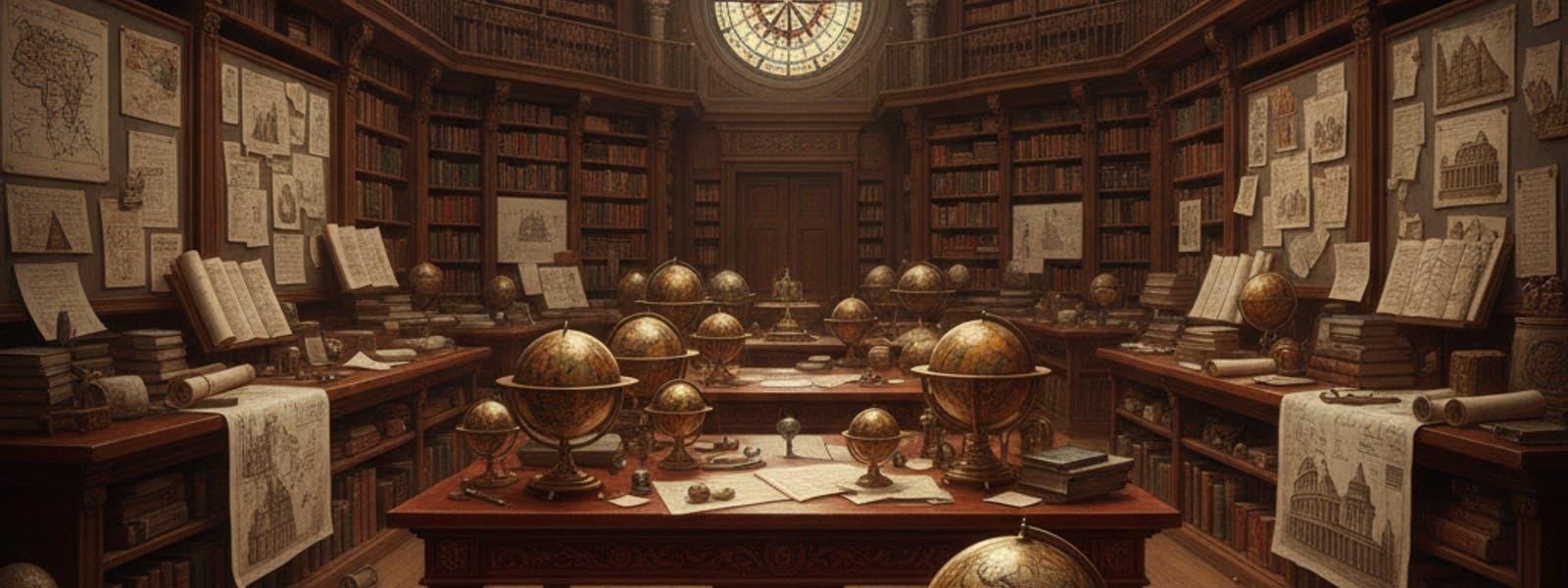 THE HISTORY STUDIO banner: vintage sepia archive of historical maps, architectural sketches and period artifacts