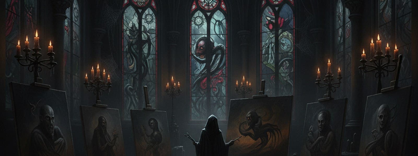 The Shadow Studio concept art banner with atmospheric gothic ruins and dark surrealist mist