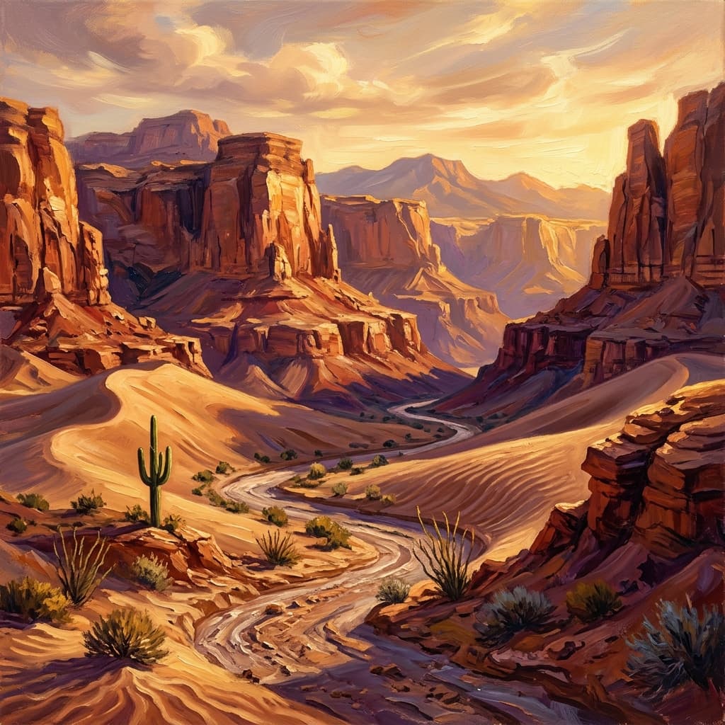 Red sandstone slot canyon illuminated by warm afternoon golden light