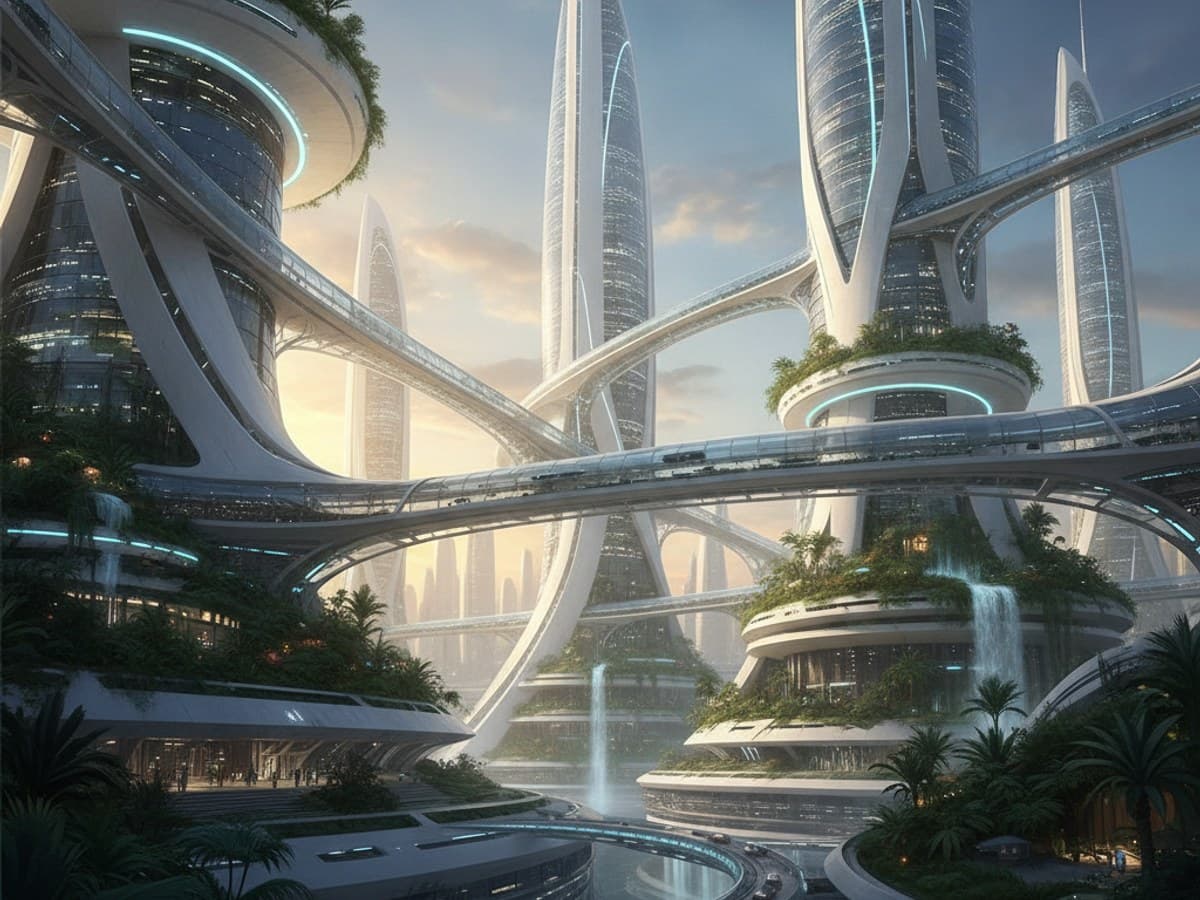 Parametric curved towers and aerodynamic skybridges spanning high-altitude urban arcologies