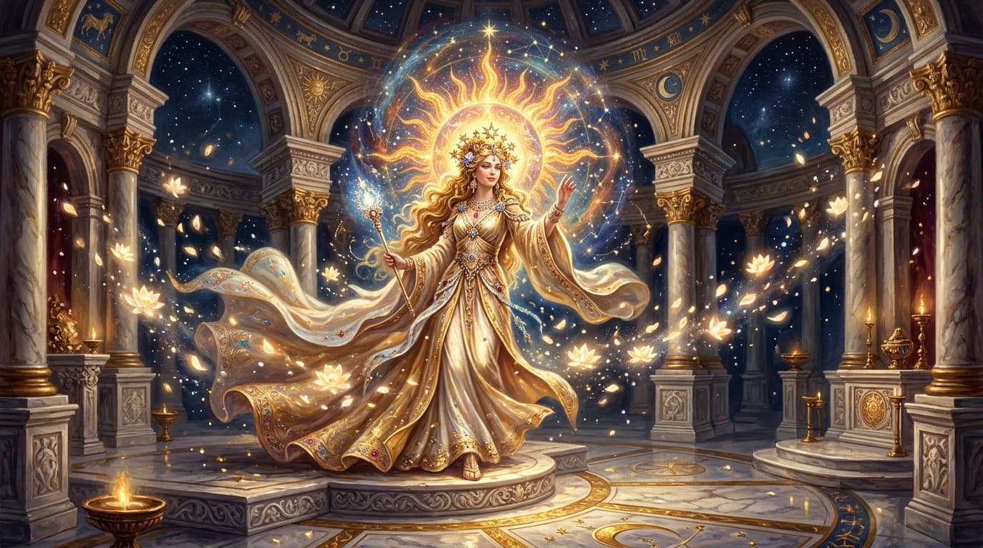 Majestic high fantasy citadel with soaring marble towers in golden sunlight